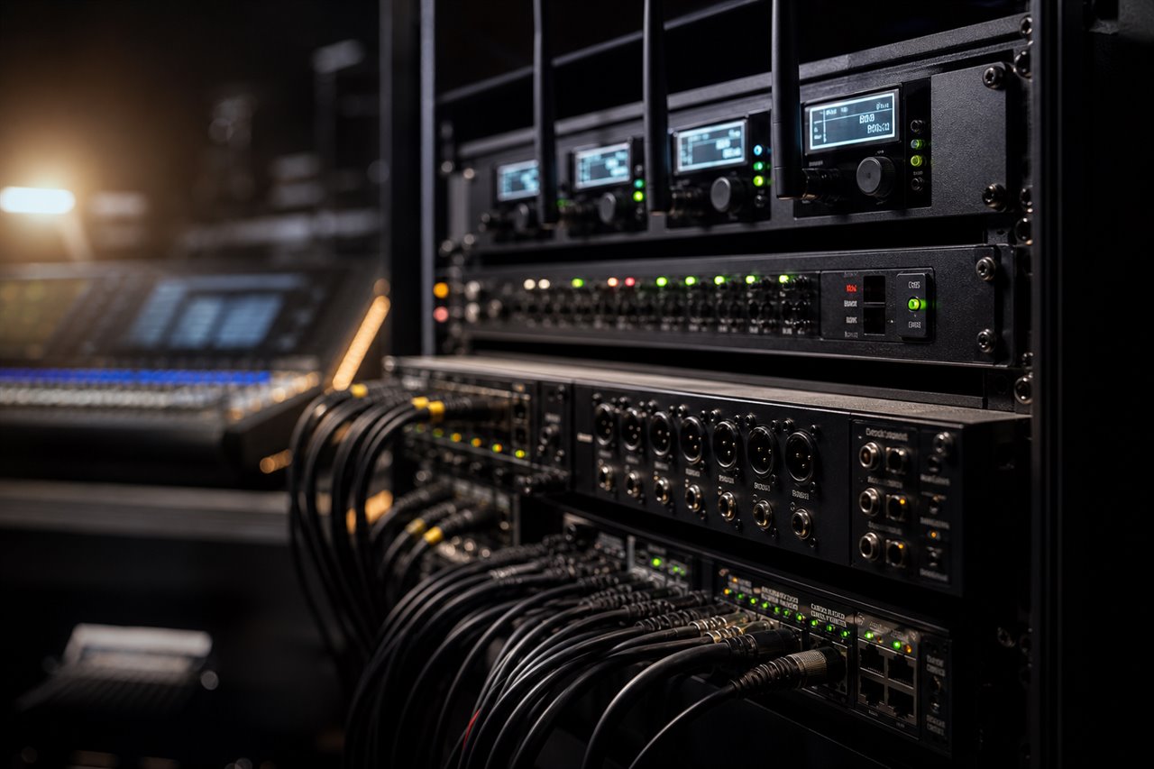 Audio-Rack mit professioneller Tontechnik